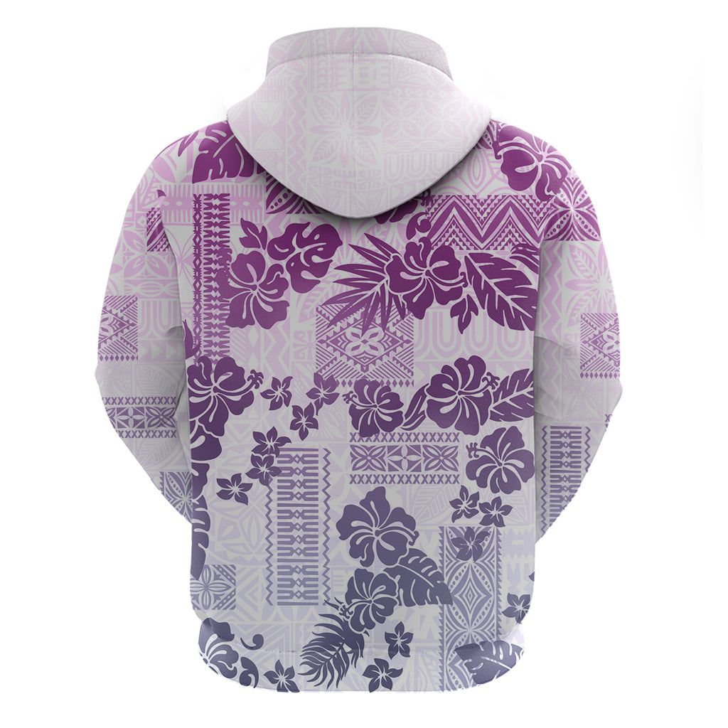 Vintage Hawaii Hoodie Hibiscus Tapa Tribal With Hawaiian Quilt Pattern Violet - Wonder Print Shop