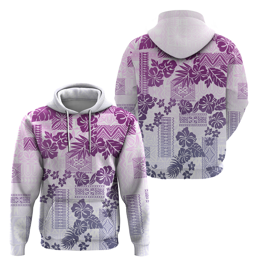 Vintage Hawaii Hoodie Hibiscus Tapa Tribal With Hawaiian Quilt Pattern Violet - Wonder Print Shop