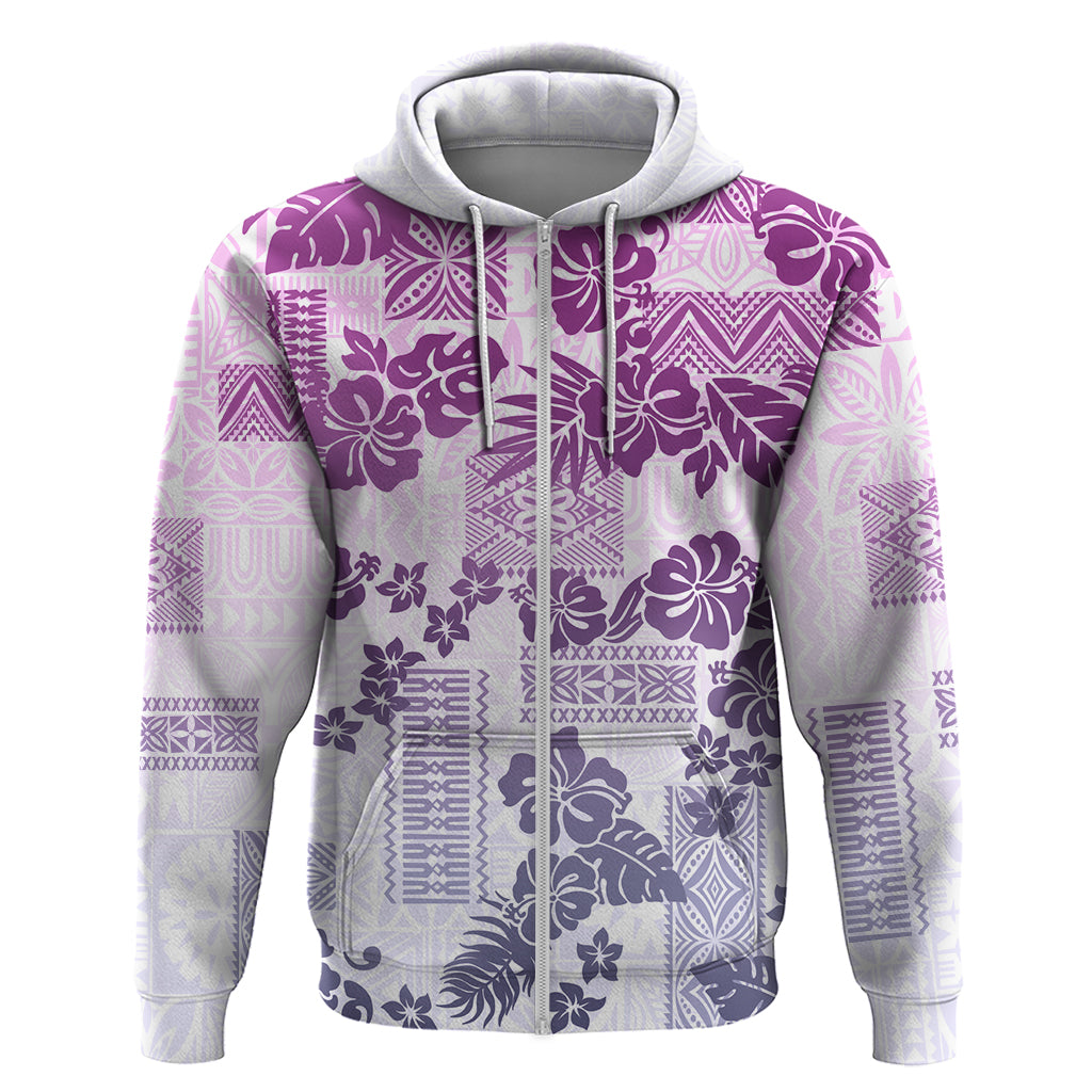 Vintage Hawaii Hoodie Hibiscus Tapa Tribal With Hawaiian Quilt Pattern Violet - Wonder Print Shop