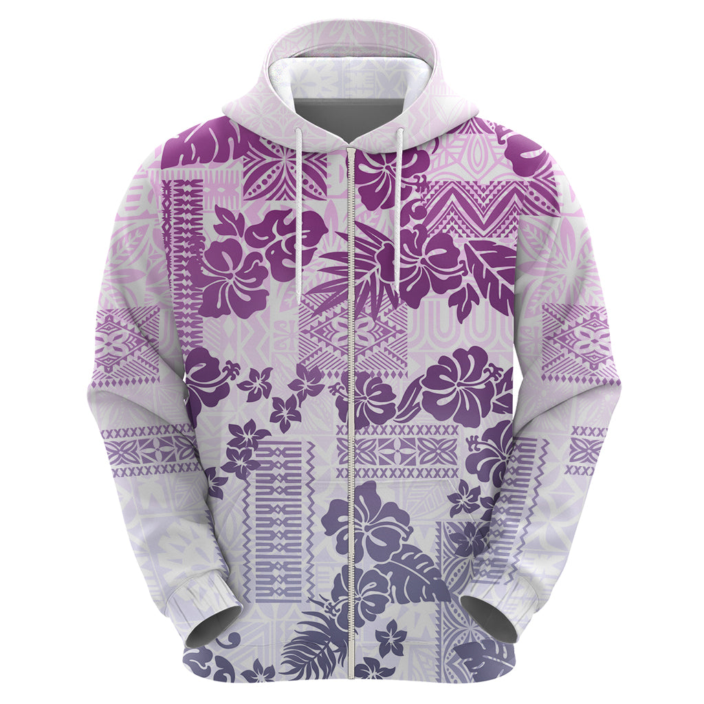 Vintage Hawaii Hoodie Hibiscus Tapa Tribal With Hawaiian Quilt Pattern Violet - Wonder Print Shop