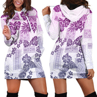 Vintage Hawaii Hoodie Dress Hibiscus Tapa Tribal With Hawaiian Quilt Pattern Violet - Wonder Print Shop