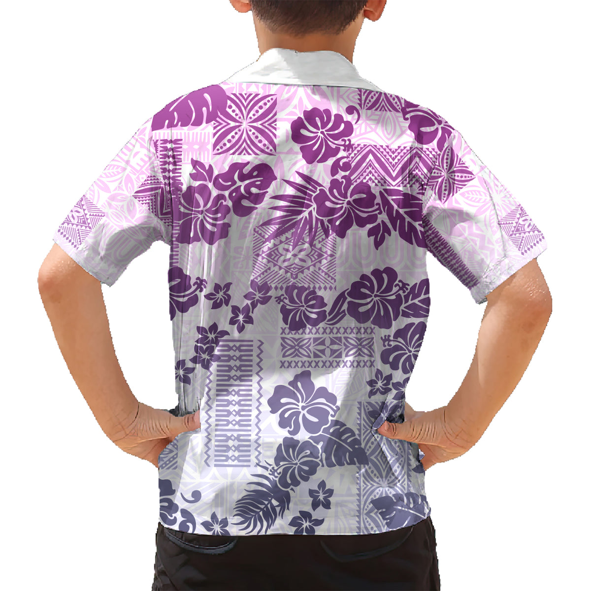 Vintage Hawaii Kid Hawaiian Shirt Hibiscus Tapa Tribal With Hawaiian Quilt Pattern Violet - Wonder Print Shop