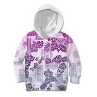 Vintage Hawaii Kid Hoodie Hibiscus Tapa Tribal With Hawaiian Quilt Pattern Violet - Wonder Print Shop