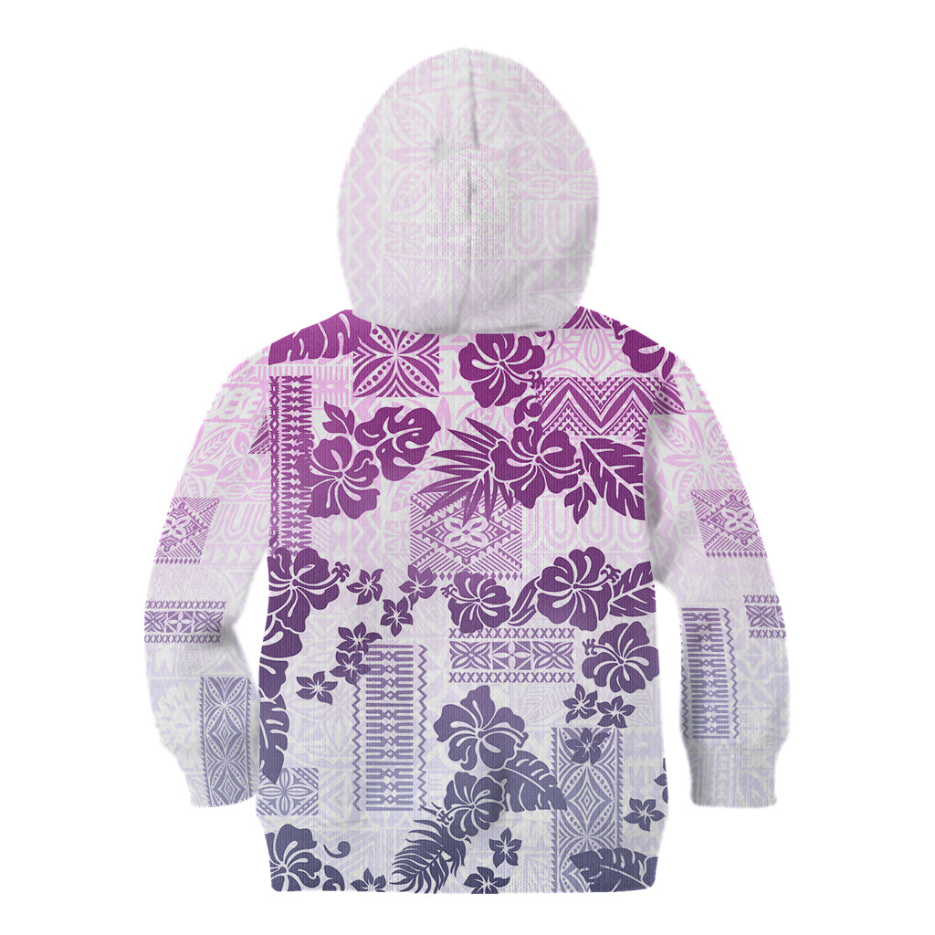 Vintage Hawaii Kid Hoodie Hibiscus Tapa Tribal With Hawaiian Quilt Pattern Violet - Wonder Print Shop