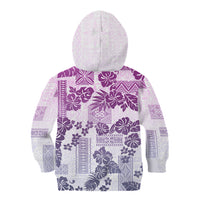 Vintage Hawaii Kid Hoodie Hibiscus Tapa Tribal With Hawaiian Quilt Pattern Violet - Wonder Print Shop