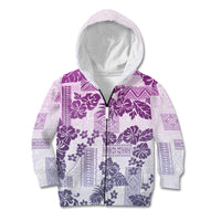 Vintage Hawaii Kid Hoodie Hibiscus Tapa Tribal With Hawaiian Quilt Pattern Violet - Wonder Print Shop