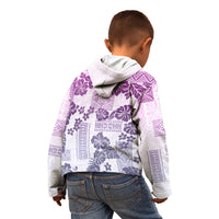 Vintage Hawaii Kid Hoodie Hibiscus Tapa Tribal With Hawaiian Quilt Pattern Violet - Wonder Print Shop