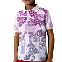 Vintage Hawaii Kid Polo Shirt Hibiscus Tapa Tribal With Hawaiian Quilt Pattern Violet - Wonder Print Shop