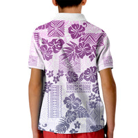 Vintage Hawaii Kid Polo Shirt Hibiscus Tapa Tribal With Hawaiian Quilt Pattern Violet - Wonder Print Shop