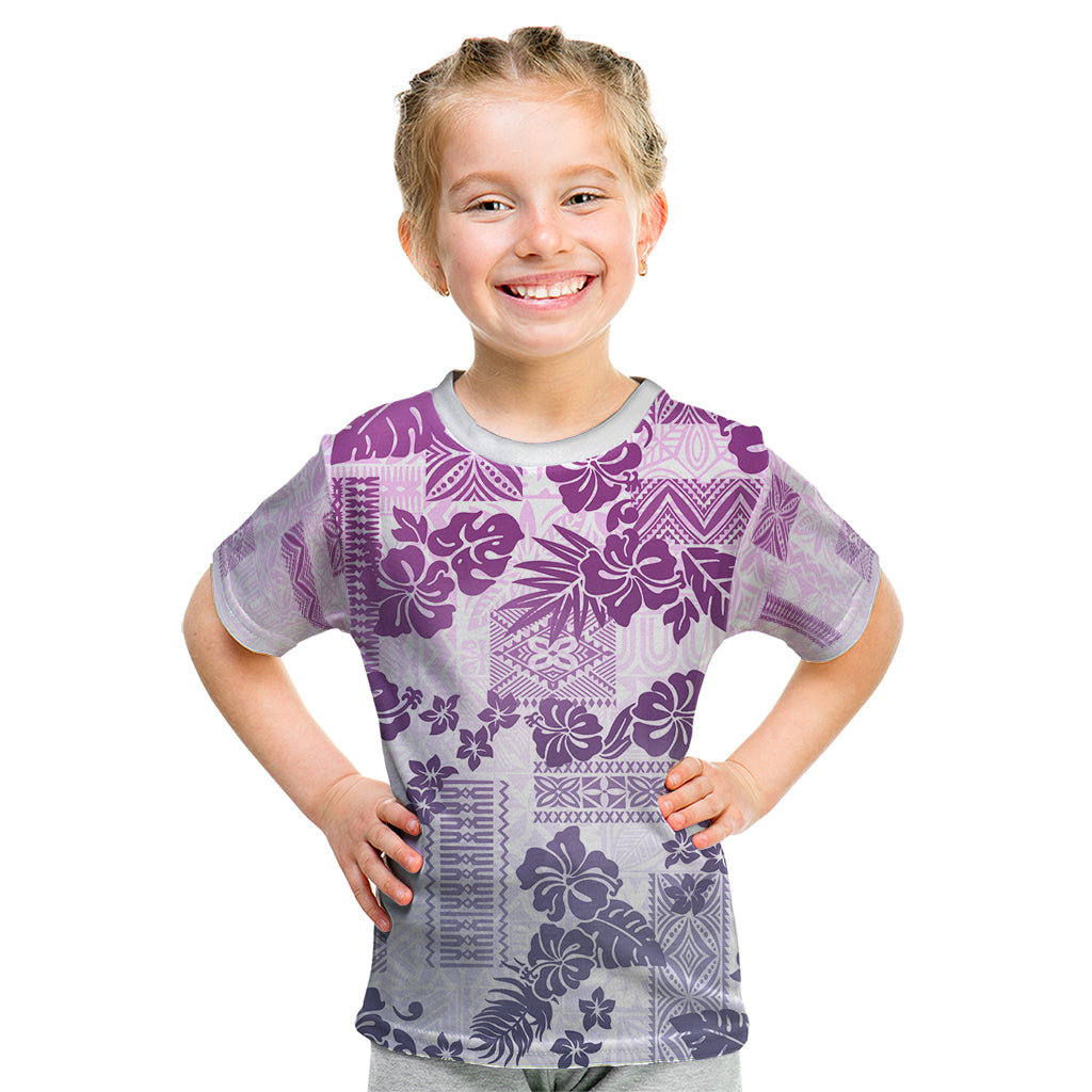 Vintage Hawaii Kid T Shirt Hibiscus Tapa Tribal With Hawaiian Quilt Pattern Violet - Wonder Print Shop