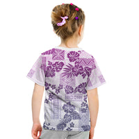 Vintage Hawaii Kid T Shirt Hibiscus Tapa Tribal With Hawaiian Quilt Pattern Violet - Wonder Print Shop