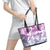 Vintage Hawaii Leather Tote Bag Hibiscus Tapa Tribal With Hawaiian Quilt Pattern Violet - Wonder Print Shop