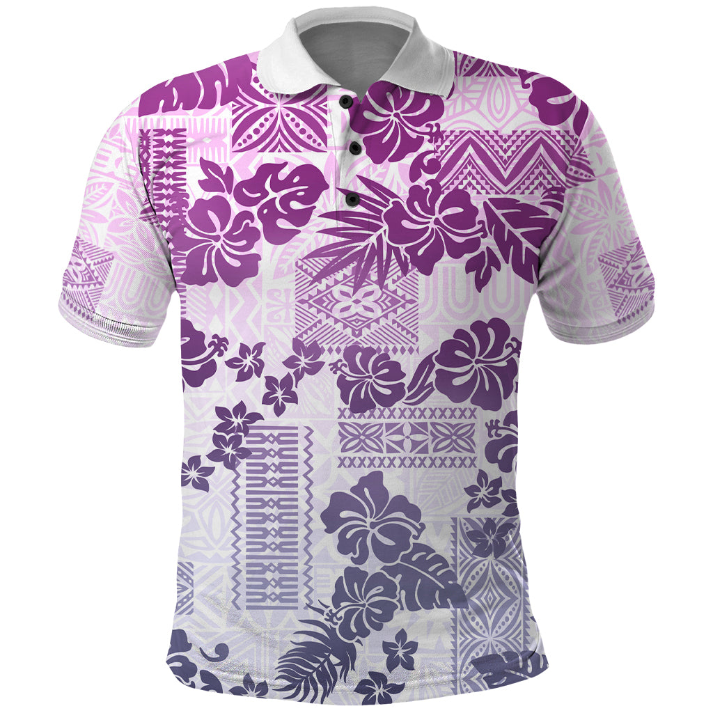 Vintage Hawaii Polo Shirt Hibiscus Tapa Tribal With Hawaiian Quilt Pattern Violet - Wonder Print Shop