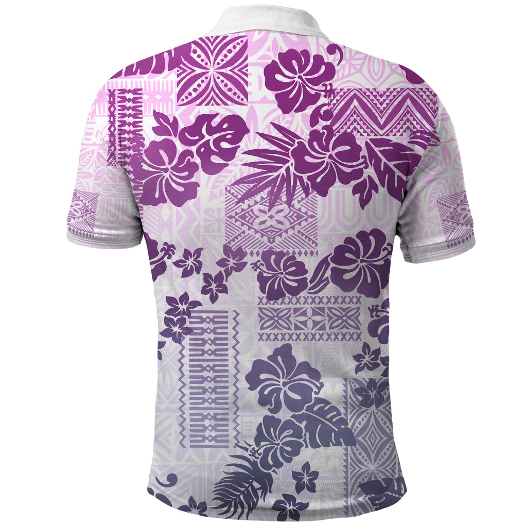 Vintage Hawaii Polo Shirt Hibiscus Tapa Tribal With Hawaiian Quilt Pattern Violet - Wonder Print Shop
