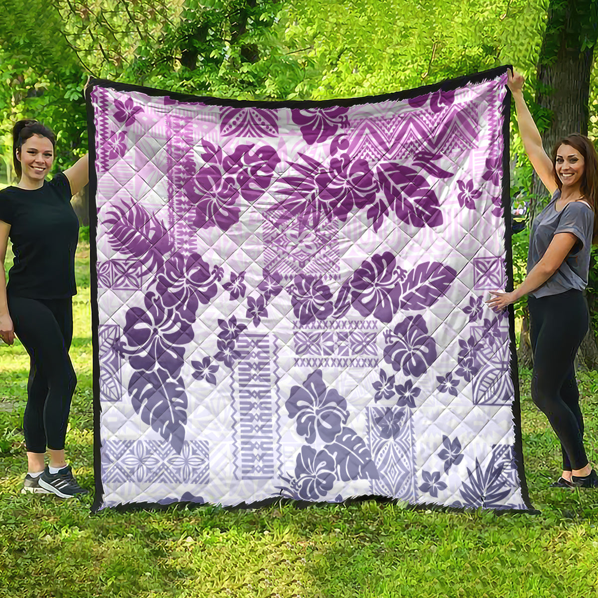 Vintage Hawaii Quilt Hibiscus Tapa Tribal With Hawaiian Quilt Pattern Violet - Wonder Print Shop