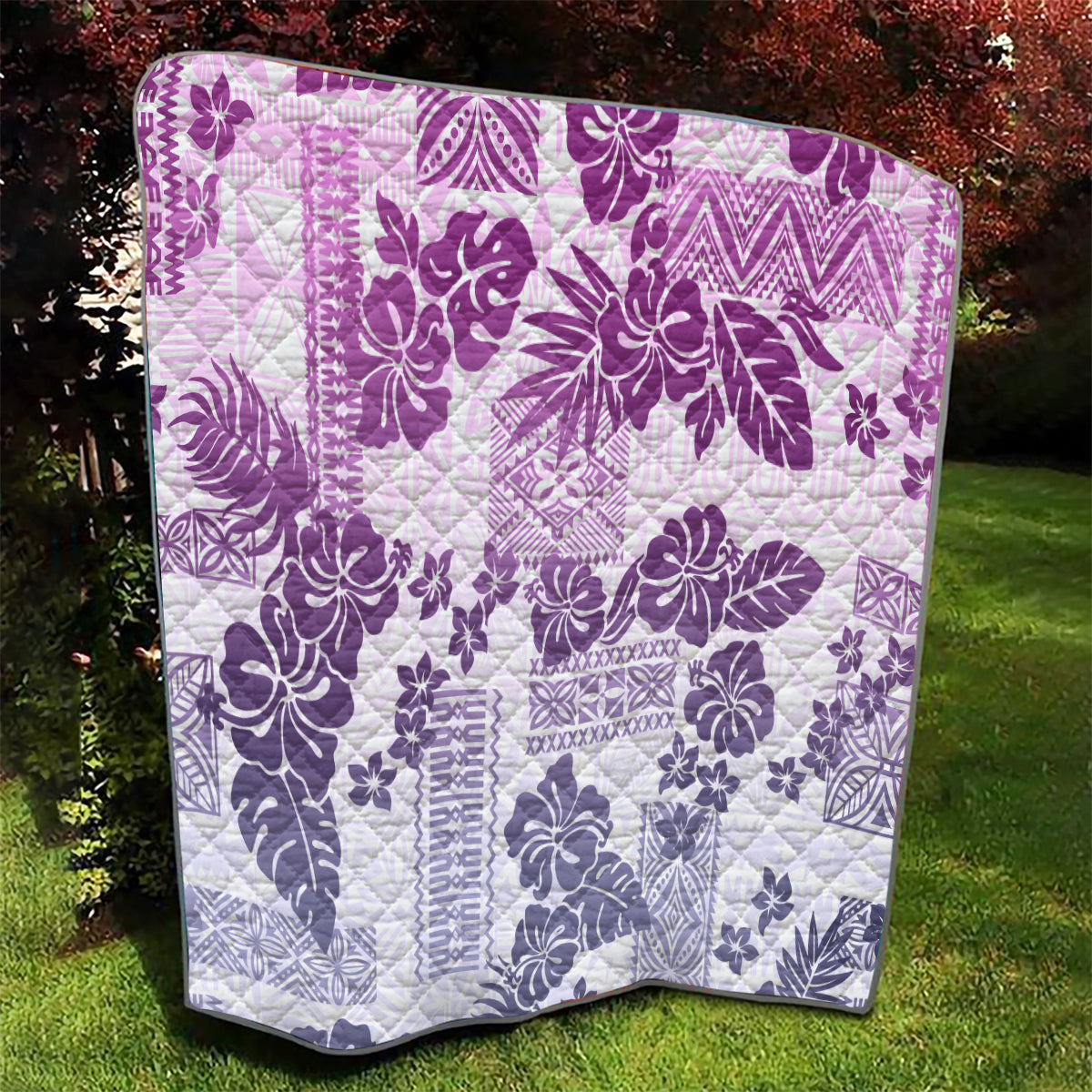 Vintage Hawaii Quilt Hibiscus Tapa Tribal With Hawaiian Quilt Pattern Violet - Wonder Print Shop