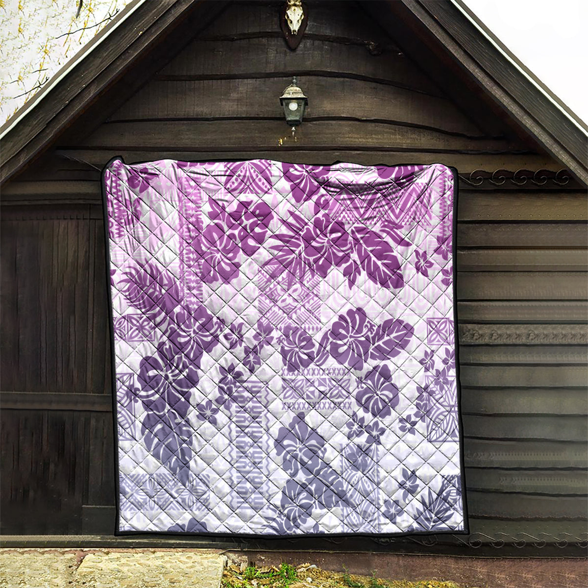 Vintage Hawaii Quilt Hibiscus Tapa Tribal With Hawaiian Quilt Pattern Violet - Wonder Print Shop