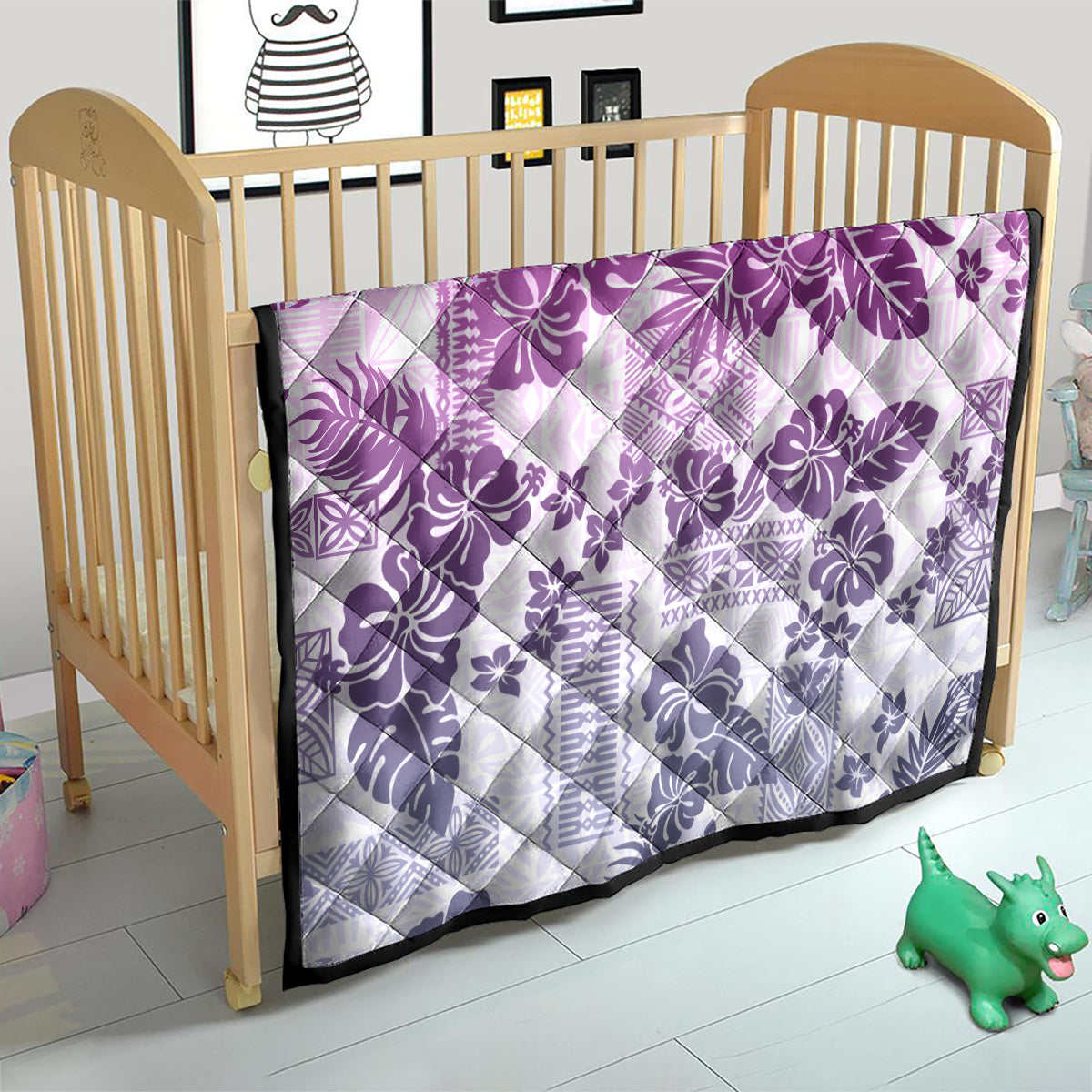 Vintage Hawaii Quilt Hibiscus Tapa Tribal With Hawaiian Quilt Pattern Violet - Wonder Print Shop