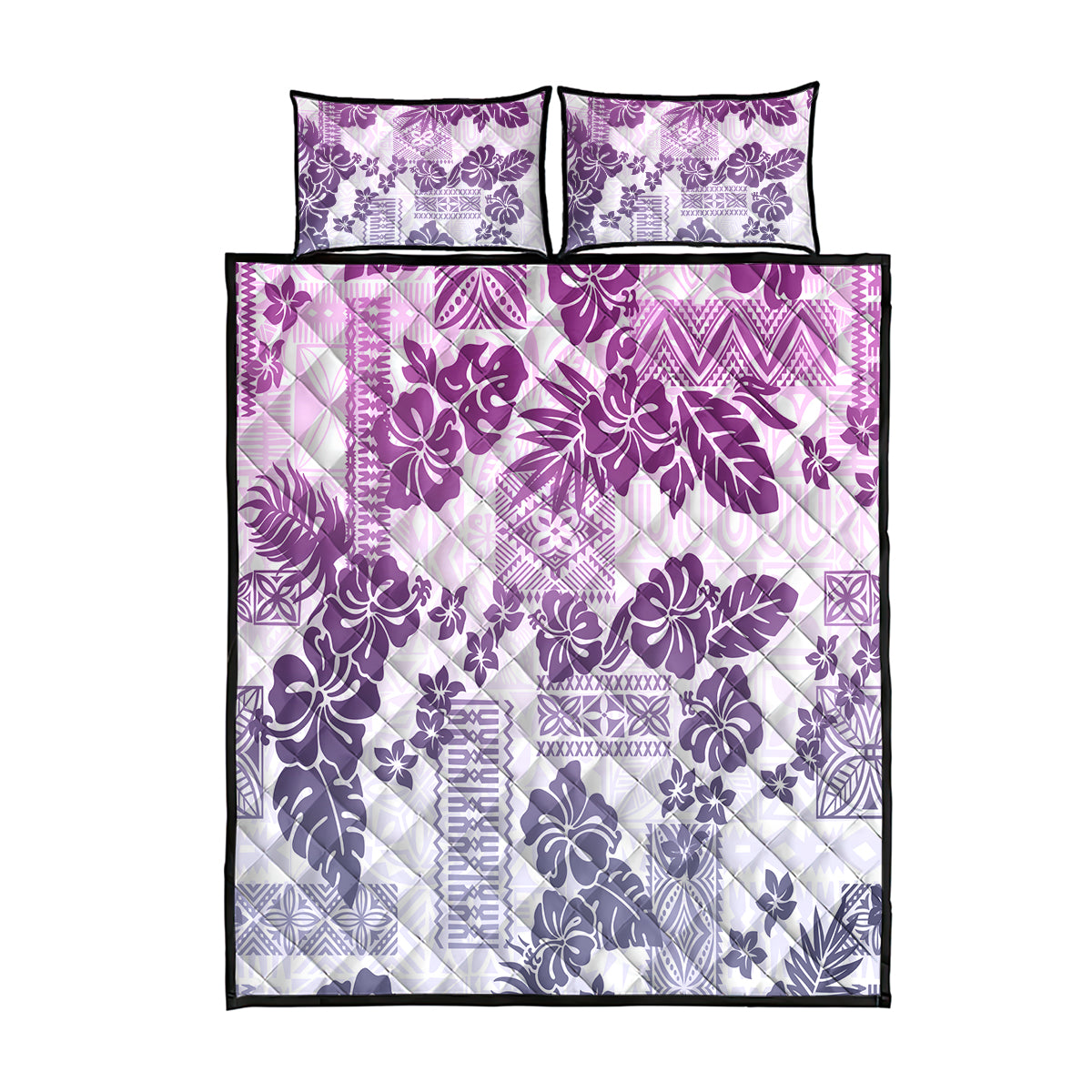 Vintage Hawaii Quilt Bed Set Hibiscus Tapa Tribal With Hawaiian Quilt Pattern Violet - Wonder Print Shop