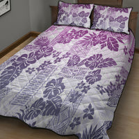Vintage Hawaii Quilt Bed Set Hibiscus Tapa Tribal With Hawaiian Quilt Pattern Violet - Wonder Print Shop