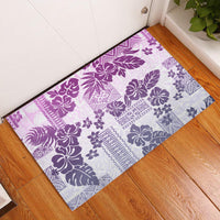 Vintage Hawaii Rubber Doormat Hibiscus Tapa Tribal With Hawaiian Quilt Pattern Violet - Wonder Print Shop