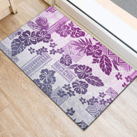 Vintage Hawaii Rubber Doormat Hibiscus Tapa Tribal With Hawaiian Quilt Pattern Violet - Wonder Print Shop