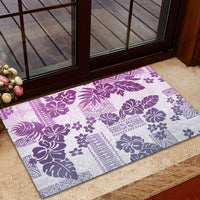 Vintage Hawaii Rubber Doormat Hibiscus Tapa Tribal With Hawaiian Quilt Pattern Violet - Wonder Print Shop