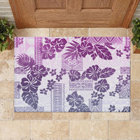 Vintage Hawaii Rubber Doormat Hibiscus Tapa Tribal With Hawaiian Quilt Pattern Violet - Wonder Print Shop