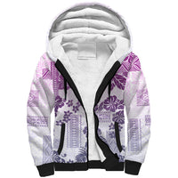 Vintage Hawaii Sherpa Hoodie Hibiscus Tapa Tribal With Hawaiian Quilt Pattern Violet - Wonder Print Shop