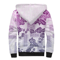 Vintage Hawaii Sherpa Hoodie Hibiscus Tapa Tribal With Hawaiian Quilt Pattern Violet - Wonder Print Shop