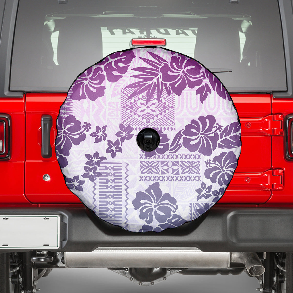 Vintage Hawaii Spare Tire Cover Hibiscus Tapa Tribal With Hawaiian Quilt Pattern Violet - Wonder Print Shop
