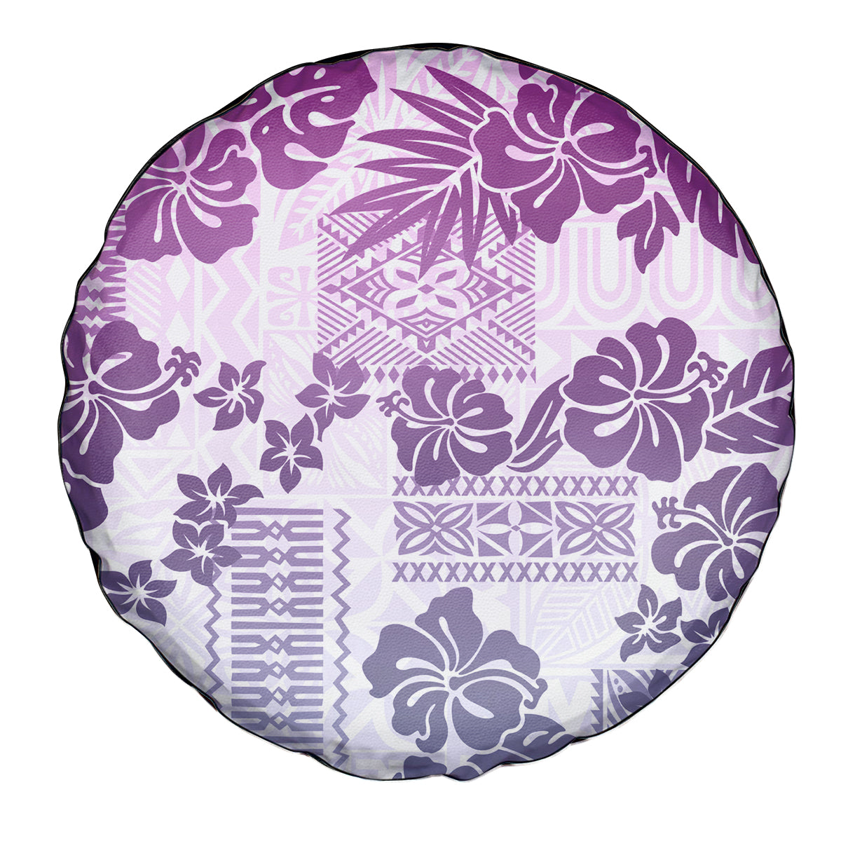 Vintage Hawaii Spare Tire Cover Hibiscus Tapa Tribal With Hawaiian Quilt Pattern Violet - Wonder Print Shop