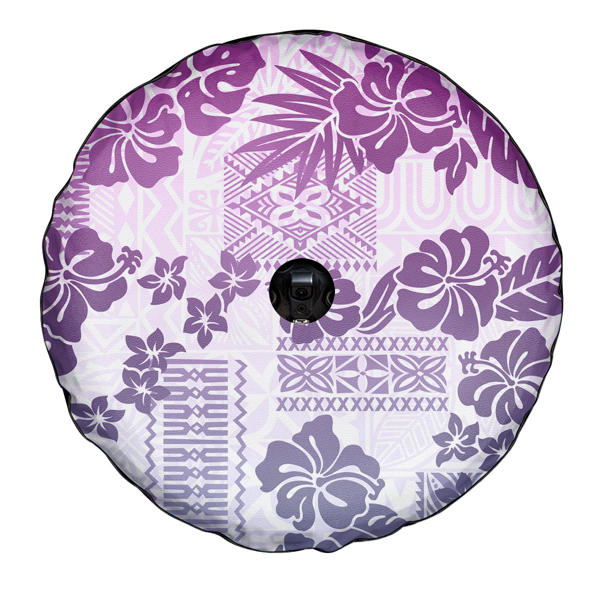 Vintage Hawaii Spare Tire Cover Hibiscus Tapa Tribal With Hawaiian Quilt Pattern Violet - Wonder Print Shop