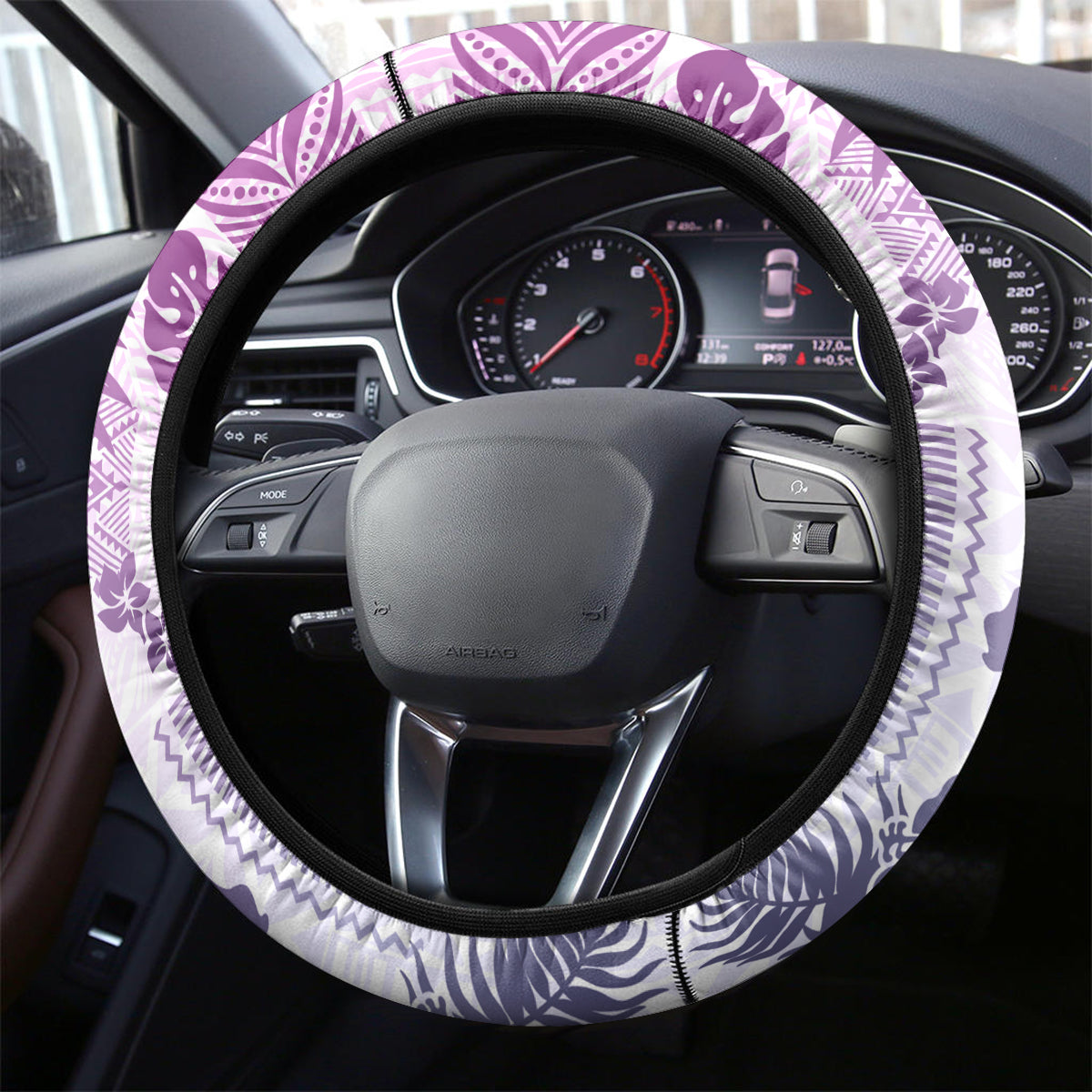 Vintage Hawaii Steering Wheel Cover Hibiscus Tapa Tribal With Hawaiian Quilt Pattern Violet - Wonder Print Shop