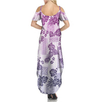 Vintage Hawaii Summer Maxi Dress Hibiscus Tapa Tribal With Hawaiian Quilt Pattern Violet - Wonder Print Shop