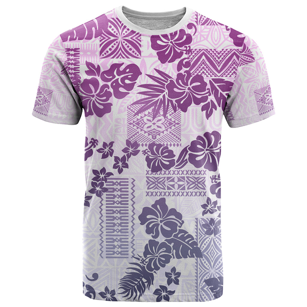 Vintage Hawaii T Shirt Hibiscus Tapa Tribal With Hawaiian Quilt Pattern Violet - Wonder Print Shop