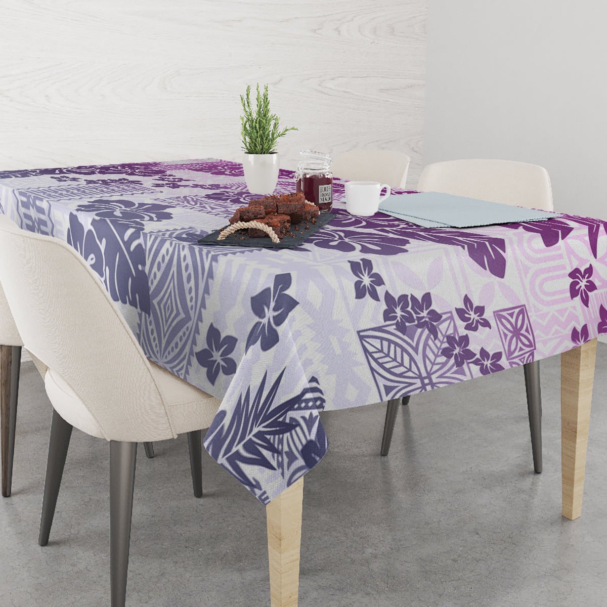 Vintage Hawaii Tablecloth Hibiscus Tapa Tribal With Hawaiian Quilt Pattern Violet - Wonder Print Shop