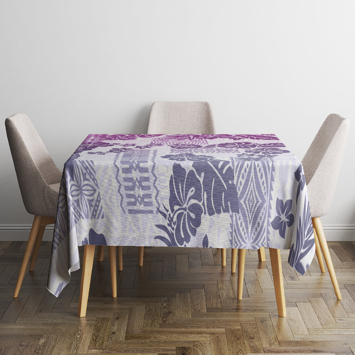 Vintage Hawaii Tablecloth Hibiscus Tapa Tribal With Hawaiian Quilt Pattern Violet - Wonder Print Shop