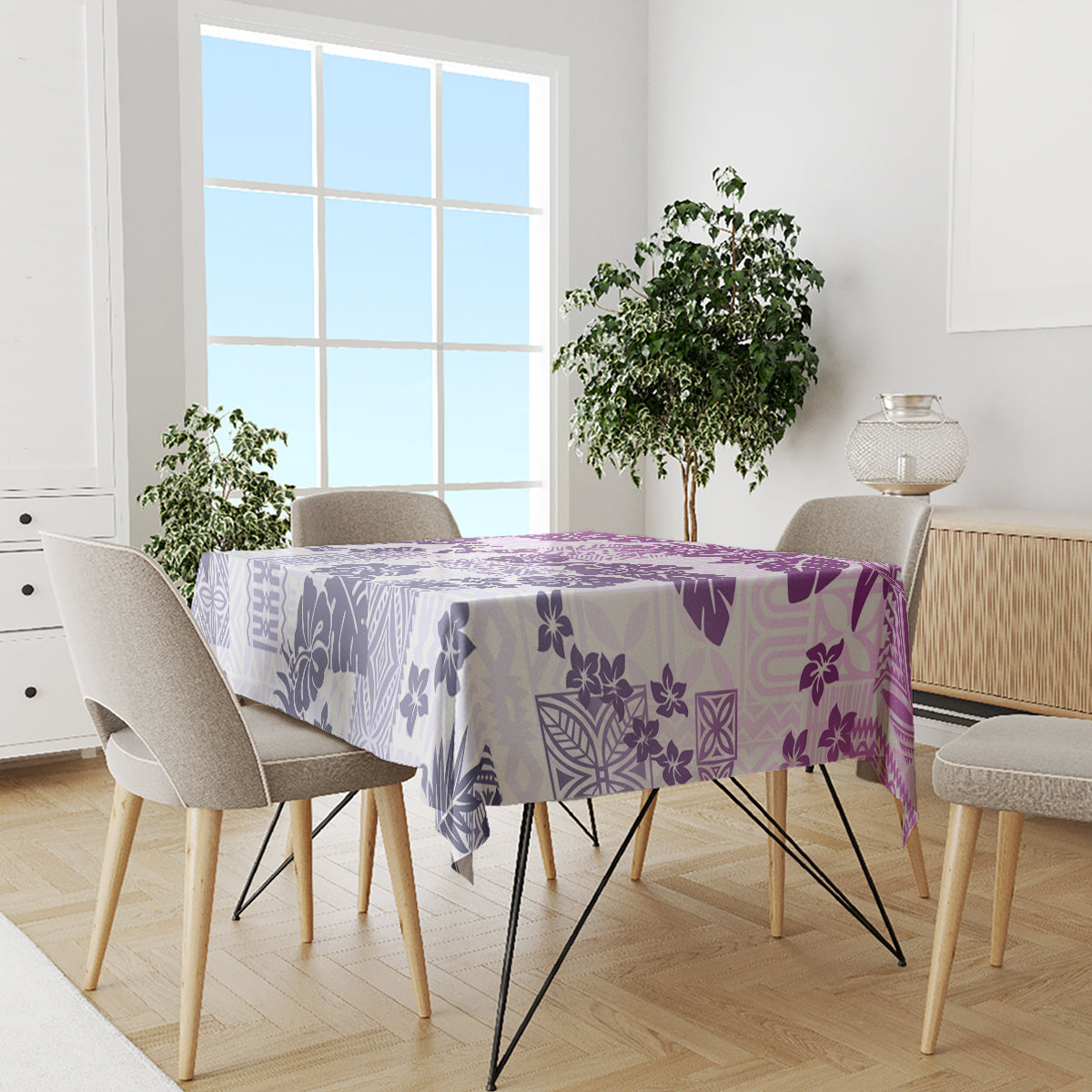 Vintage Hawaii Tablecloth Hibiscus Tapa Tribal With Hawaiian Quilt Pattern Violet - Wonder Print Shop
