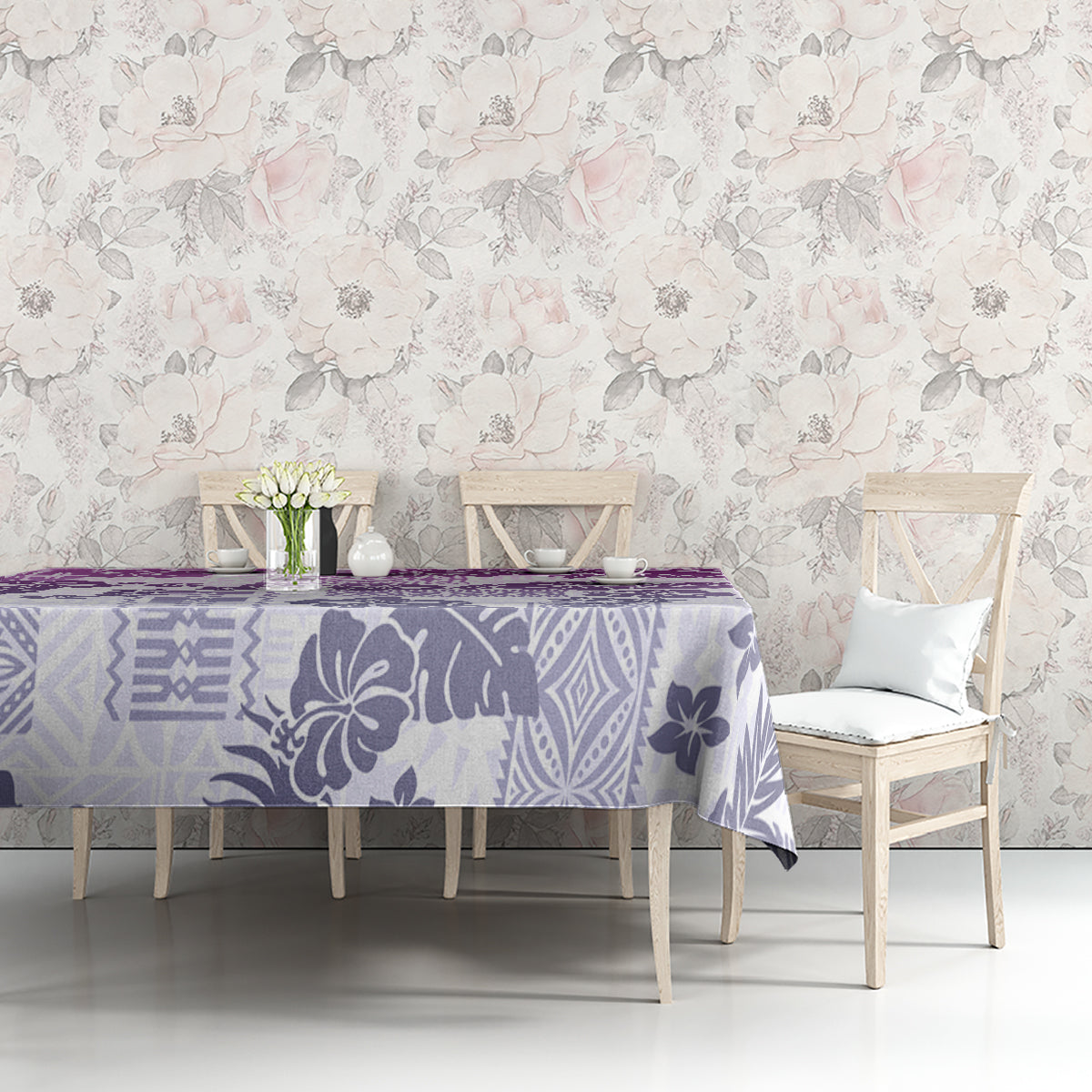 Vintage Hawaii Tablecloth Hibiscus Tapa Tribal With Hawaiian Quilt Pattern Violet - Wonder Print Shop