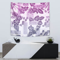 Vintage Hawaii Tapestry Hibiscus Tapa Tribal With Hawaiian Quilt Pattern Violet - Wonder Print Shop