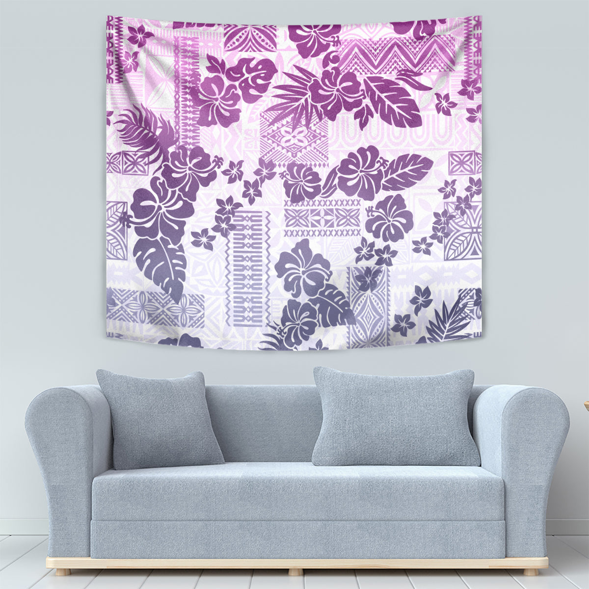 Vintage Hawaii Tapestry Hibiscus Tapa Tribal With Hawaiian Quilt Pattern Violet - Wonder Print Shop