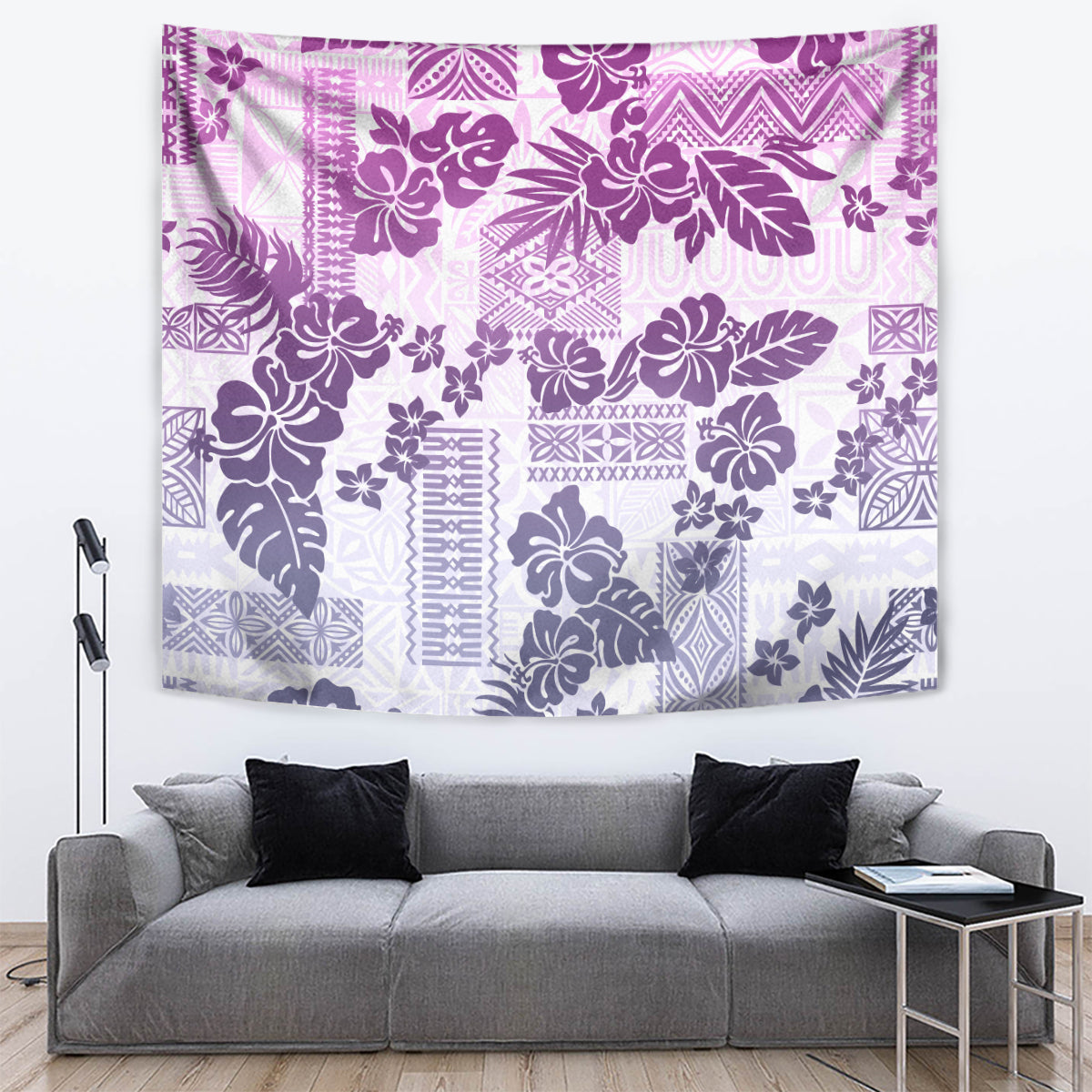 Vintage Hawaii Tapestry Hibiscus Tapa Tribal With Hawaiian Quilt Pattern Violet - Wonder Print Shop