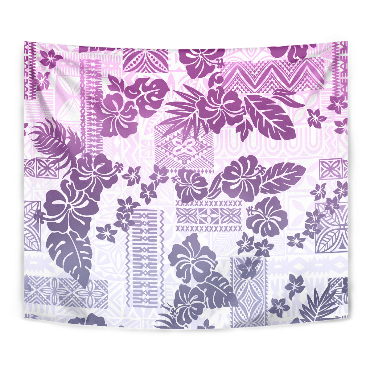 Vintage Hawaii Tapestry Hibiscus Tapa Tribal With Hawaiian Quilt Pattern Violet - Wonder Print Shop