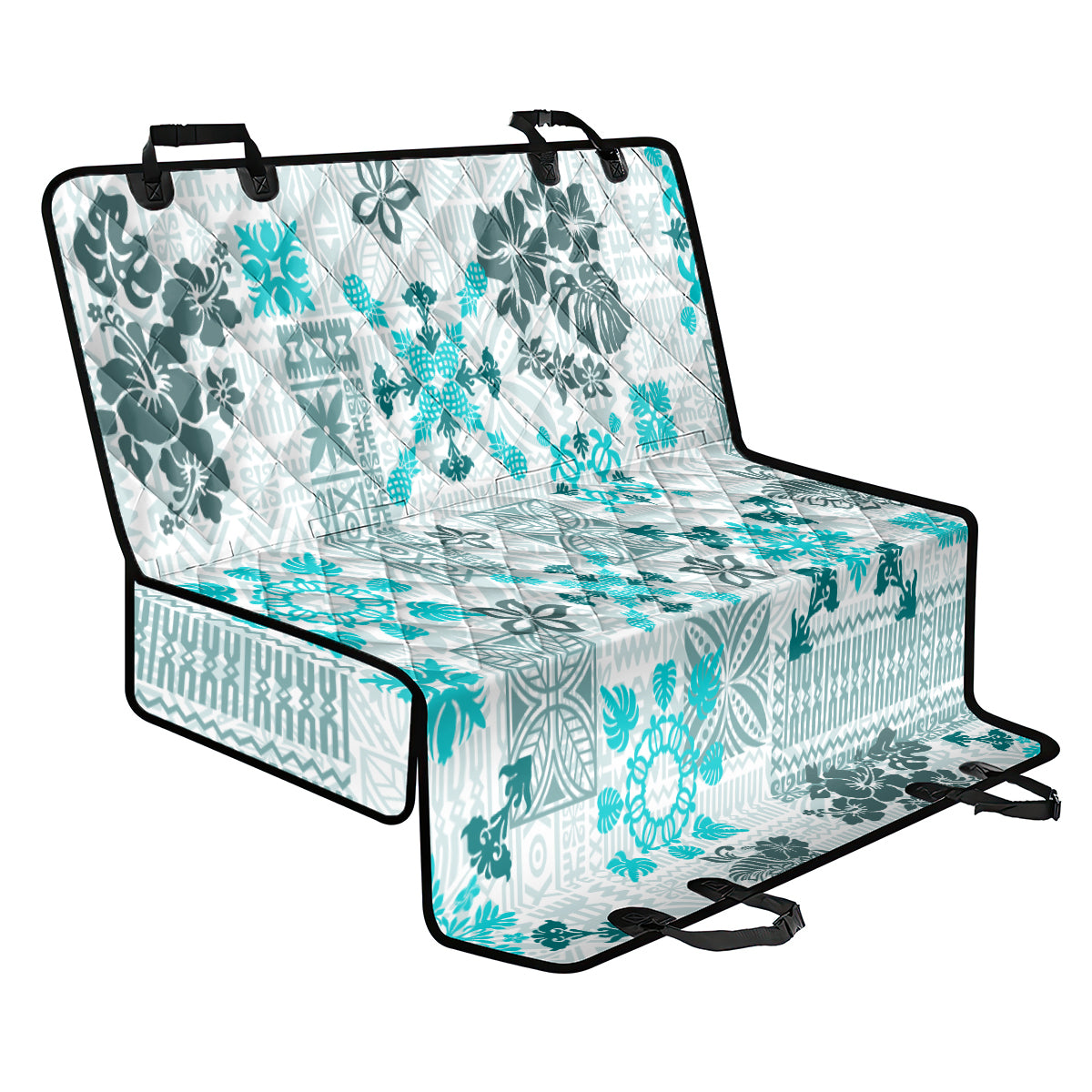 Hawaii Tapa Tribal Back Car Seat Cover With Hawaiian Quilt Pattern Aqua LT9 - Wonder Print Shop