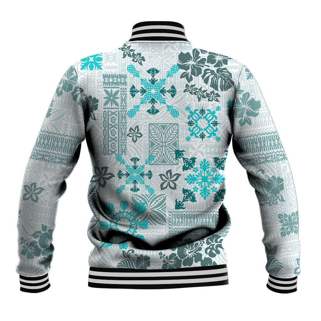 Hawaii Tapa Tribal Baseball Jacket With Hawaiian Quilt Pattern Aqua LT9 - Wonder Print Shop