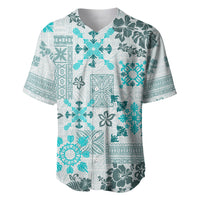 Hawaii Tapa Tribal Baseball Jersey With Hawaiian Quilt Pattern Aqua LT9 - Wonder Print Shop