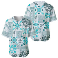 Hawaii Tapa Tribal Baseball Jersey With Hawaiian Quilt Pattern Aqua LT9 - Wonder Print Shop