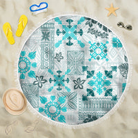Hawaii Tapa Tribal Beach Blanket With Hawaiian Quilt Pattern Aqua LT9 - Wonder Print Shop