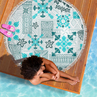 Hawaii Tapa Tribal Beach Blanket With Hawaiian Quilt Pattern Aqua LT9 - Wonder Print Shop